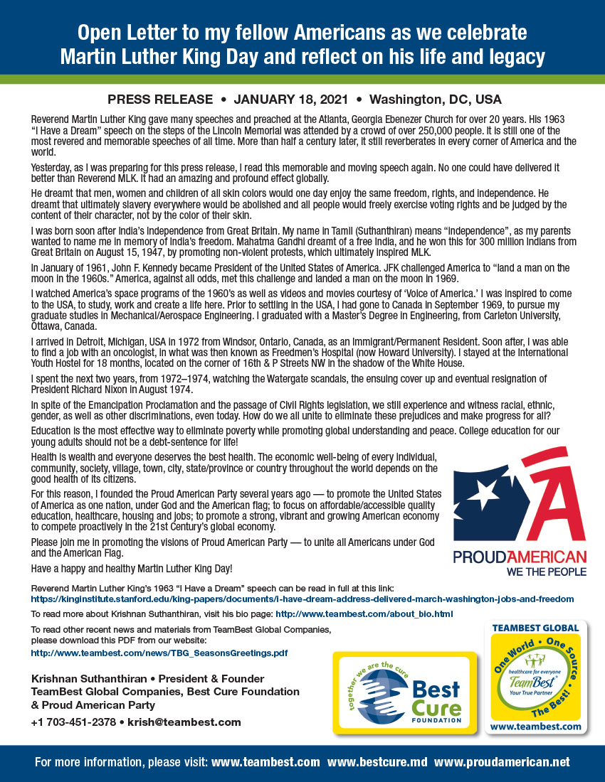 Open Letter to my Fellow Americans on Martin Luther King Day