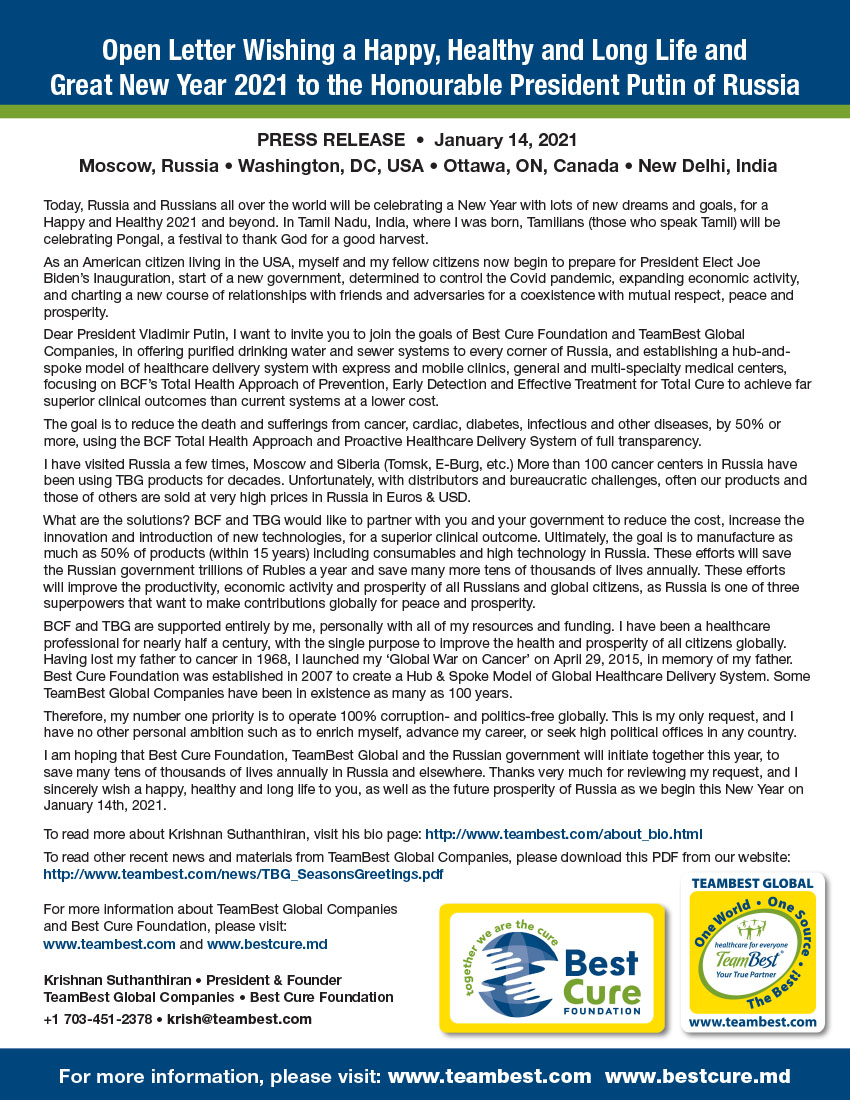 Open Letter to President Putin of Russia